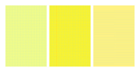 Set of yellow legal pad pages with lined or grid designs © dniprodd