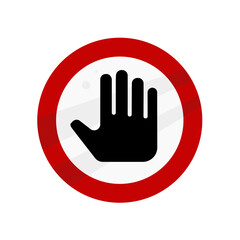 Obraz premium Round stop warning sign with black hand silhouette. Vector illustration