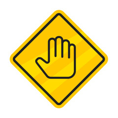 Obraz premium Yellow stop warning sign with hand. Vector illustration