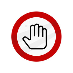 Fototapeta premium Round stop warning sign with hand. Vector illustration