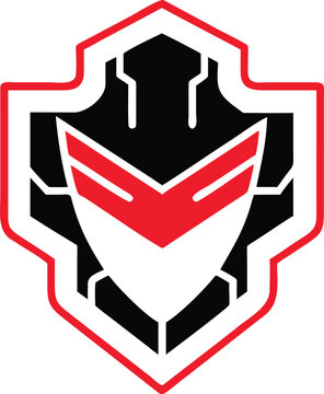 A powerful futuristic red and black shield emblem for digital security and modern technological protection