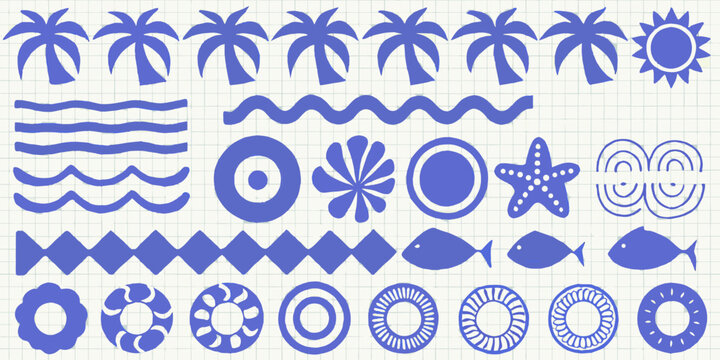 Blue Ocean Themed Vector Icons And Patterns Collection
