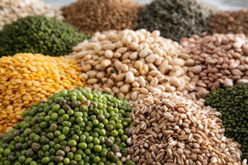 Obraz premium The Grains and Legumes Assortment in Colorful Rustic Market Display