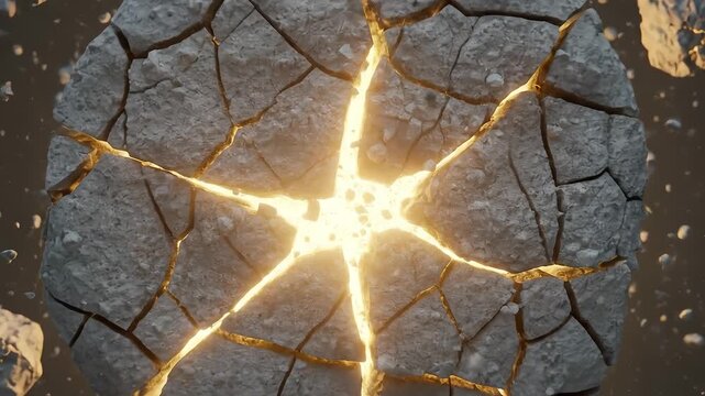 Glowing Molten Cracks Inside a Large Asteroid in Space