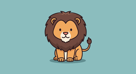 Adorable chibi lion character sitting with fluffy mane © fajri