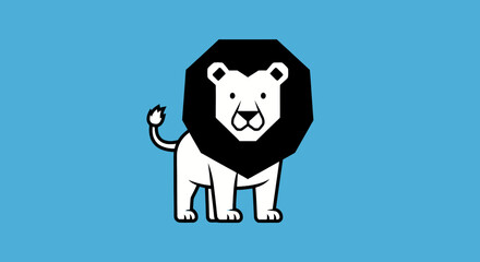 Stylized cartoon lion with black mane on blue background © fajri