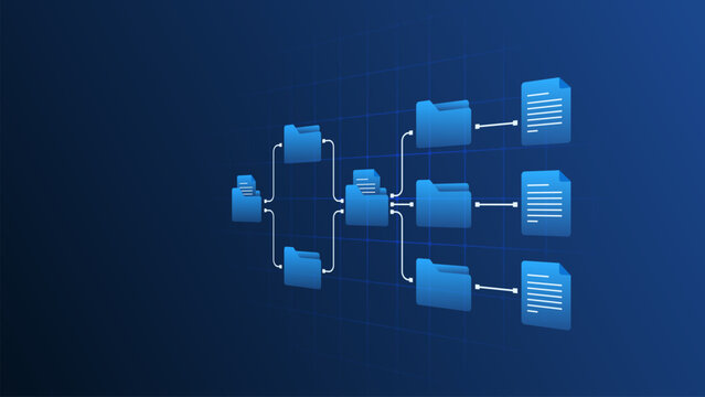 Digital document management workflow automation system with file processing and data flow diagram.
