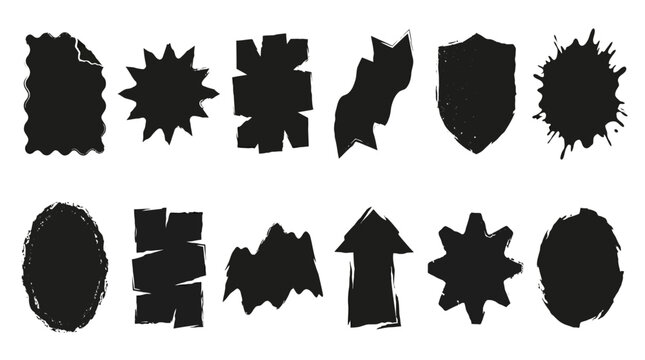 Set of Twelve Distressed Grunge Stamp and Hand Drawn Vector Shape Elements