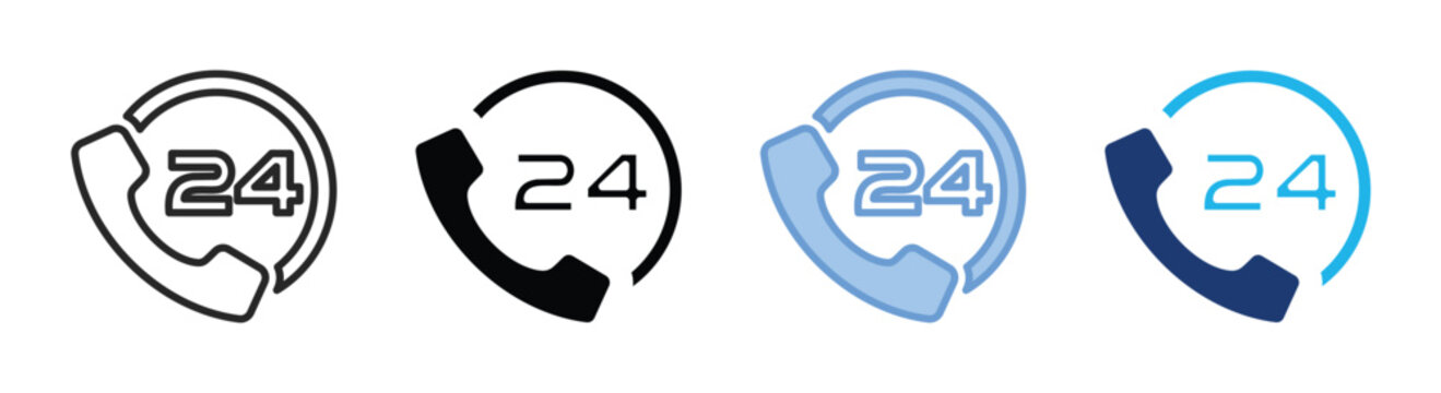 24 hours icon set multiple style collection