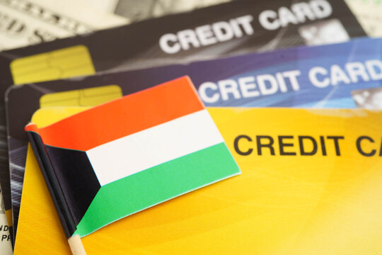 Kuwait flag on credit card, finance economy trading shopping online business.