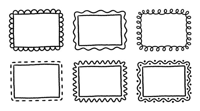 Hand Drawn Cute Doodle Rectangle Borders and Frame Set