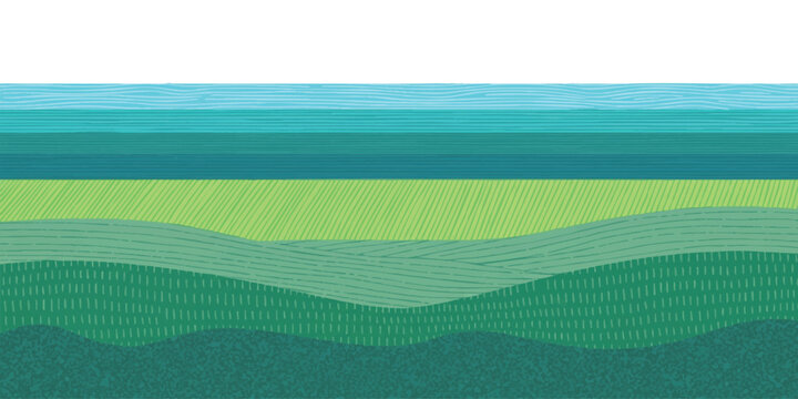 Abstract pixel art landscape background with layers of blue sky and green hills in a simple retro style design