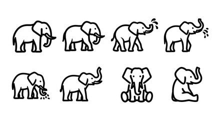 Obraz premium Collection of Adorable Elephant Outline Icons in Various Playful Poses and Activities