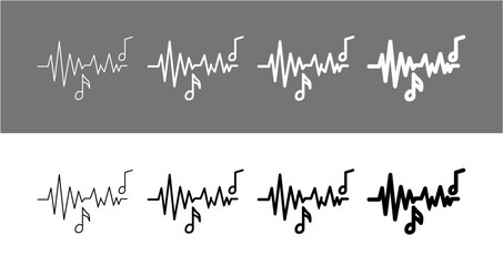 Naklejka premium Waveform Sound Frequency and Music Note Track Audio Line Icon Vector Illustration
