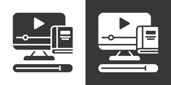Online Learning Icon Set Vector Collection Isolated In Black And White