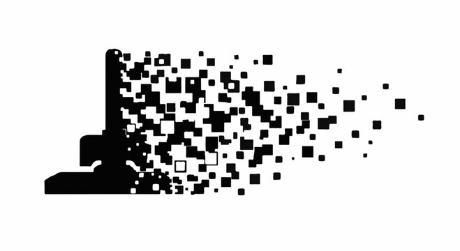 Silhouette of a person dissolving into digital squares, representing data loss or transformation.