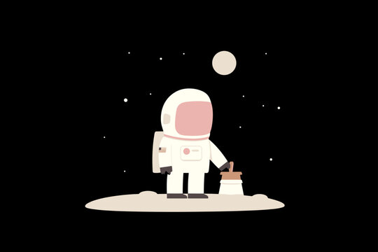 Astronaut cleaning lunar dust from solar panel with specialized brush