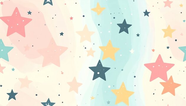 Colorful Pastel Stars Scattered Across Soft Abstract Background
