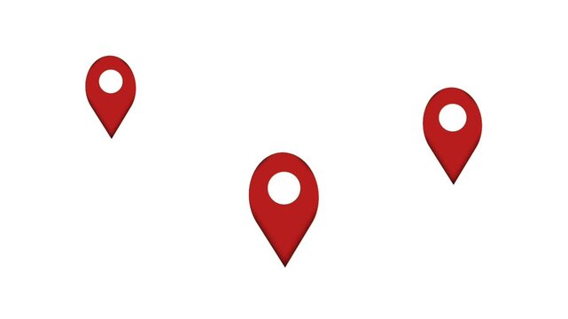Animation location pin icon symbol on white background. Red map marker motion graphic symbol for GPS navigation, map tracking,destination, route planning.travel concepts