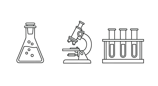 Laboratory Equipment Line Icons On White Background