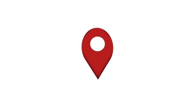 Animation location pin icon symbol on white background. Red map marker motion graphic symbol for GPS navigation, map tracking, geo location, destination, route planning.travel concepts