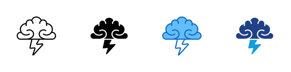 Fototapeta premium Brainstorming Multiple Style Icon Design Vector - Brain cloud with lightning bolt representing brainstorming, creative ideation, and rapid problem solving