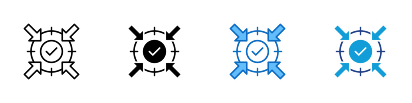 Goal Alignment Multiple Style Icon Design Vector - Check mark with directional arrows representing goal alignment, task completion, and workflow coordination