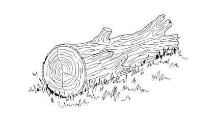 Rustic tree trunk outline illustration with wood grain and grass detail for nature design. © Sara Studio