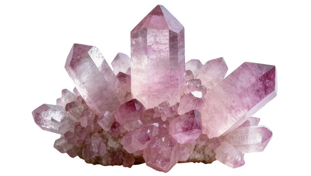 Cluster of pink amethyst quartz crystals with geometric facets