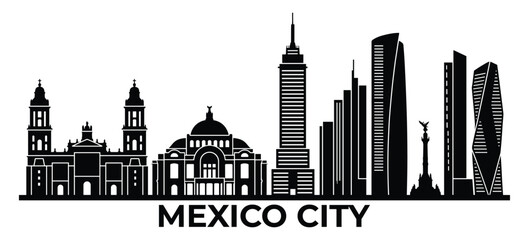 Mexico City Skyline Landscape Black Vector Illustration © VectEdge