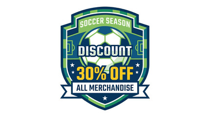 Obraz premium Soccer season discount badge template.