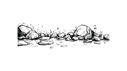 Sketch of scattered rocks and pebbles on ground, natural debris, hand drawn art. © Sara Studio