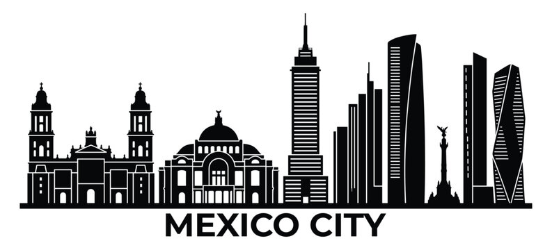 Mexico City Skyline Landscape Black Vector Illustration