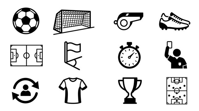 Black and white soccer sports icons.