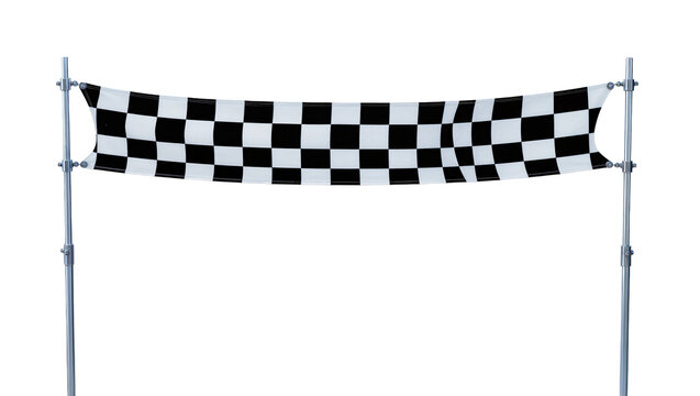 Checkered racing flag on metal poles