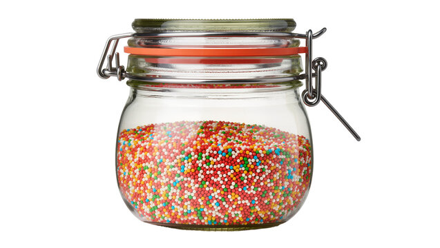 Glass jar filled with colorful sprinkles