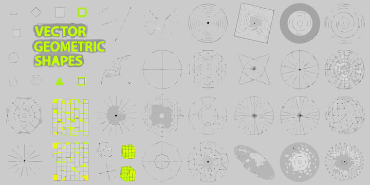 Vector Geometric Shapes Collection Gray Wireframe Design On Light Gray Background