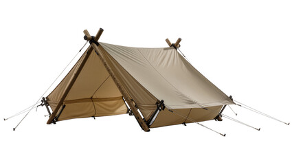 Canvas bell tent with wooden poles and guy ropes © Isabel