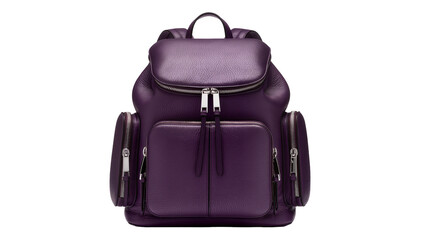 Purple leather backpack with zippers and front pockets © Isabel