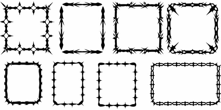 Set Of Nine Black Barbed Wire Frames On A White Background
