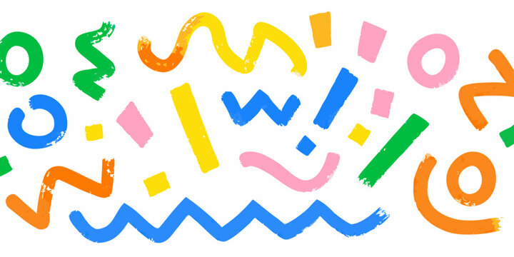 Colorful hand painted script letters and wavy lines on a white background