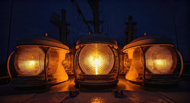 Nautical lights illuminate a dark night
