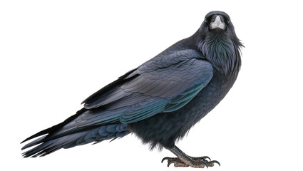 Obraz premium Black raven bird with iridescent blue-green feathers on wings