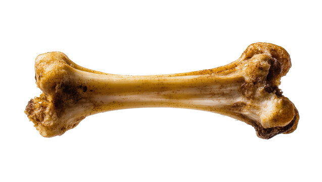 Cooked chicken bone with textured surface and small meat remnants