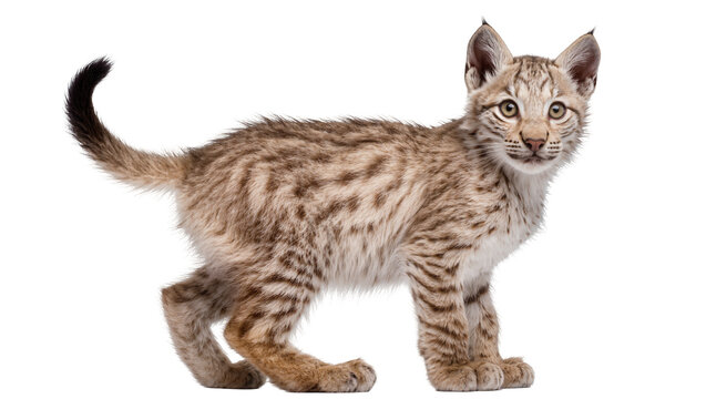 Young bobcat kitten with spotted fur and tufted ears
