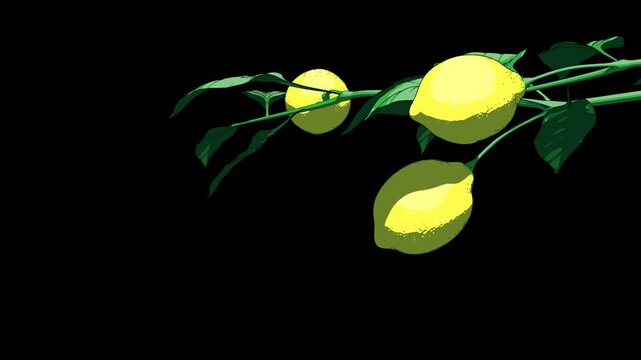 Lemon tree branch with green leaves on transparent background