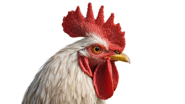 White rooster head with red comb and wattle