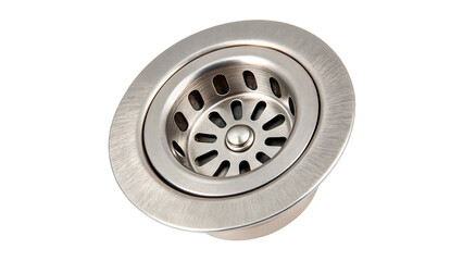 Stainless steel kitchen sink drain strainer plug hardware object isolated on transparent background