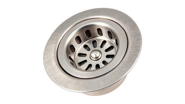 Stainless steel kitchen sink drain strainer plug hardware object isolated on transparent background