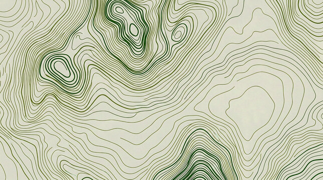 Dense moss green topographic terrain contour lines, natural earth eco background